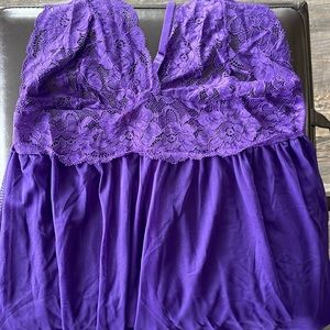 NWT purple halter chemise babydoll set in lace and mesh